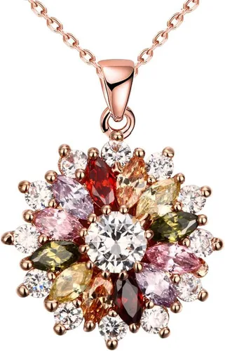 Collar con colgante de copo de nieve colorido, chapado en oro blanco, múltiples piedras preciosas, collar de circonita cúbica marquesa para mujer,
