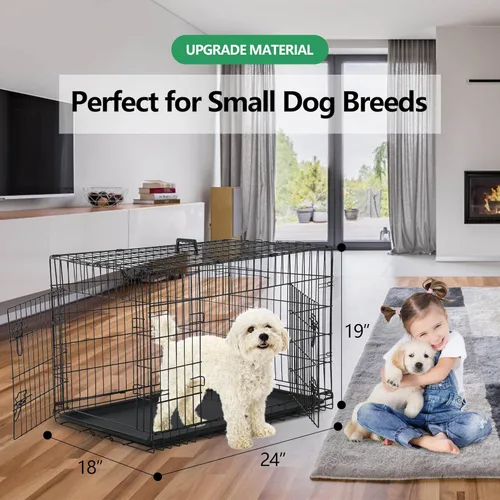 Miniatura 2 de Jaula para perros pequeños de 24 pulgadas, jaulas resistentes para perros pequeños, jaula plegable de alambre de metal con bandejas extraíbles, Negro