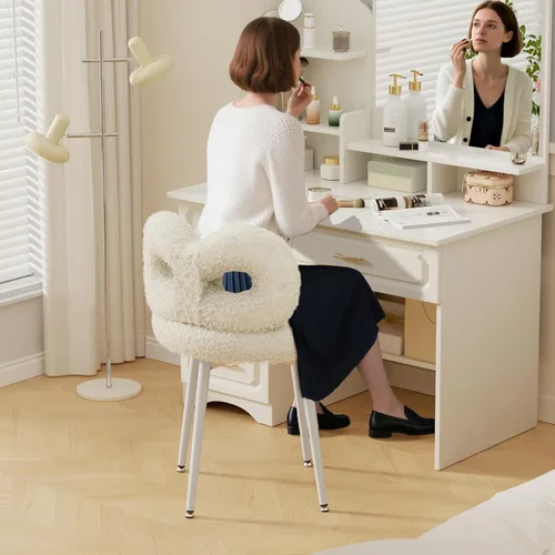 Miniatura 4 de ROOMTEC Silla de tocador giratoria con respaldo, silla de escritorio tapizada para niñas, tocador de maquillaje moderno para dormitorio, sala