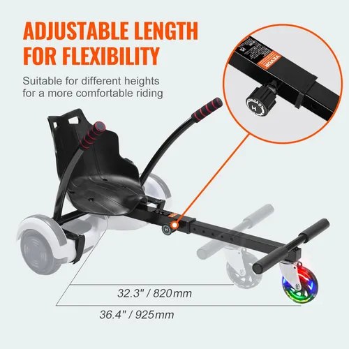 Miniatura 3 de VEVOR Hoverboard Seat Attachment, Adjustable Frame, 220 LBS Capacity, Fits 6.5" 8" 8.5" 10" Hoverboards, Go Kart Accessory for Kids & Adults
