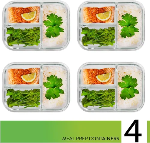 Miniatura 2 de PrepNaturals - Paquete de 4 recipientes de vidrio de 34 onzas para preparación de comidas, aptos para lavavajillas, microondas, congelador, horno