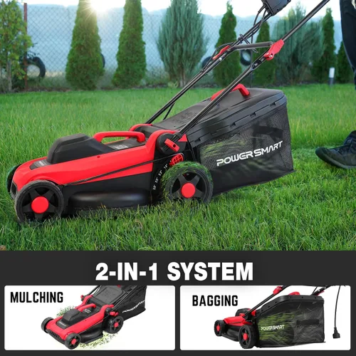 Miniatura 3 de PowerSmart - Cortacésped eléctrico con cable de 14 pulgadas, 12.5 amperios, altura de mango ajustable, 6 alturas de corte, bolsa de colección de 10