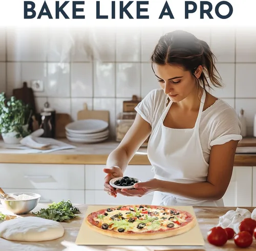 Miniatura 7 de Culinary Couture Piedra redonda para pizza de 15 pulgadas para horno, piedra grande para pizza para parrilla, piedras de cordierita para pan