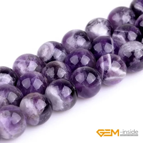 Miniatura 3 de GEM-Inside Cuentas sueltas de amatista natural de 14 mm, gemas de cristal redondo, piedra de energía para hacer joyas, 15 pulgadas Amatista oscura