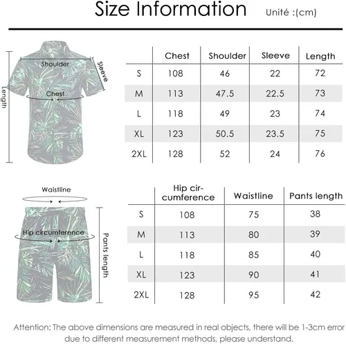 Miniatura 7 de AOTORR Conjunto hawaiano de 2 piezas para hombre, trajes de chándal florales, camisas casuales de manga corta y pantalones cortos, trajes