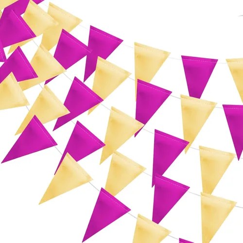 Miniatura 10 de MerryNine Banderines de bandera triangular, paquete de 3 banderines de estilo vintage de 30 pies para bodas, baby shower, eventos y fiestas, 45