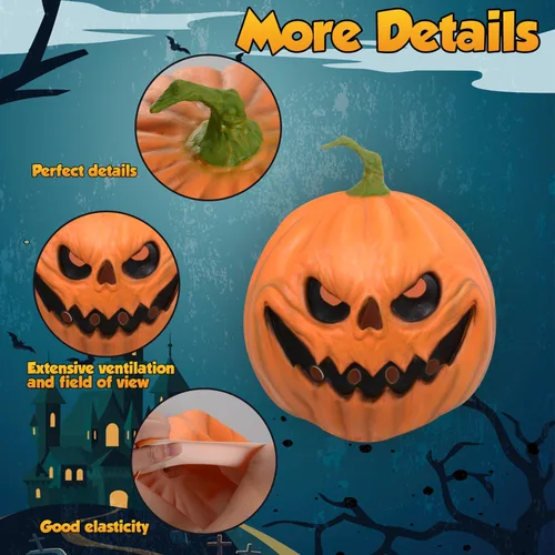Miniatura 3 de HugOutdoor Máscara de calabaza aterradora de Halloween, accesorios de disfraces de látex, máscara de cabeza de calabaza para fiesta