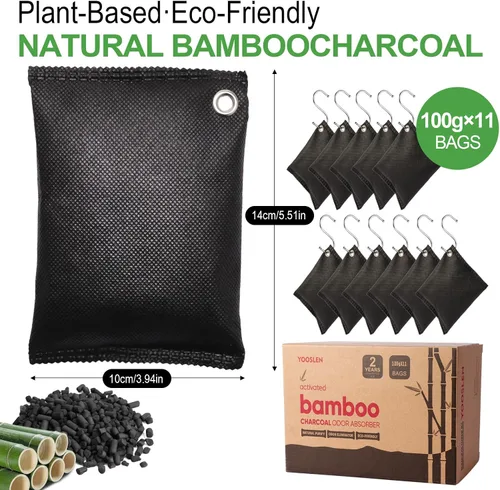 Miniatura 3 de Desodorante de carbón activado (11 x 3.53 oz), bolsas de purificación de aire de carbón de bambú, adecuadas para deshumidificar, hogar