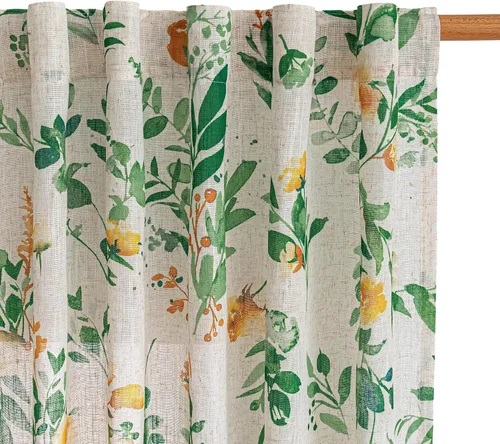 Miniatura 33 de MYSKY HOME Cortinas florales de cocina de 24 pulgadas, cortinas de lino con patrón de flores de granja, bolsillo para barra de filtro de luz aireado