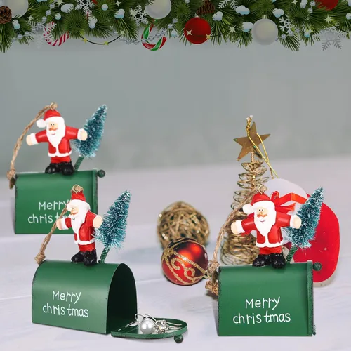 Miniatura 6 de Soaoo 3 piezas de mini buzón de correo adornos para árbol de Navidad, divertidos soportes para dinero, adornos de letras a Santa buzón de Navidad