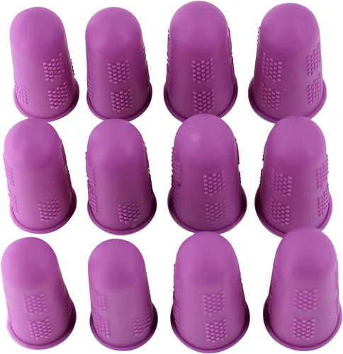 Miniatura 2 de Protectores de dedos [serie Flex – paquete de 12 unidades] Fundas de silicona antiadherentes para dedos Morado Pequeño (6) / Mediano (6)