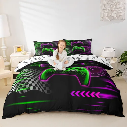 Miniatura 27 de Homewish Juego de ropa de cama de elefante, tamaño Queen, funda de edredón a rayas azules para niños y niñas, juego de funda de edredón de animales