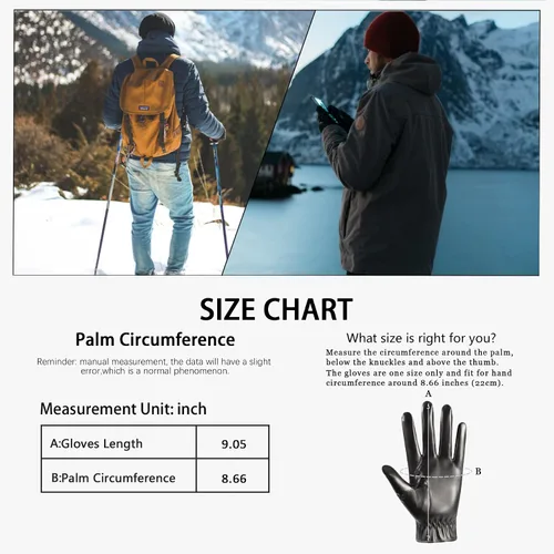 Miniatura 5 de Long Keeper Guantes de cuero de invierno para hombre, color negro, cálido, ciclismo, conducción, motocicleta, pantalla táctil, guantes de mensajes