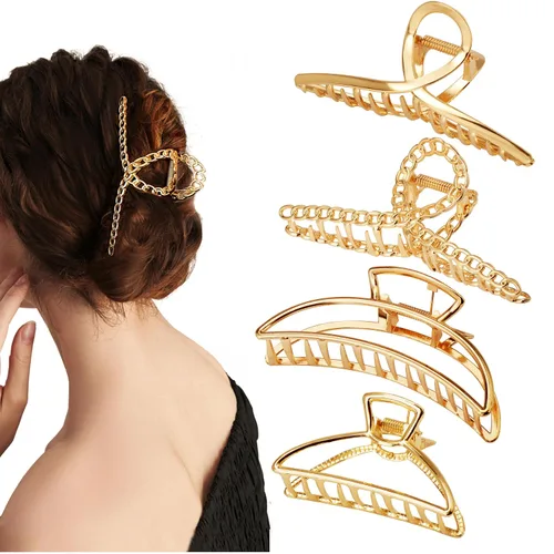 Miniatura 11 de Parcce Paquete de 4 Pinzas Grandes de Metal para Cabello de Rizado Fino a Grueso, Pinzas Grandes de Color Dorado Antideslizantes de 4.3 Pulgadas