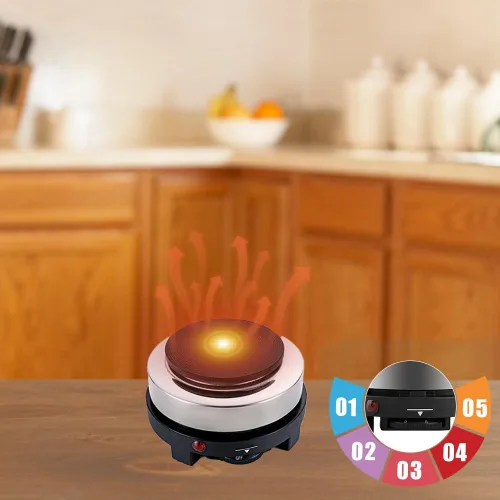 Miniatura 7 de Tiiyee pequeña placa caliente de la placa caliente, 500W caliente placa eléctrica Moka Pot 110V Single Burner Portable Stove Cooktop Coffee Heater