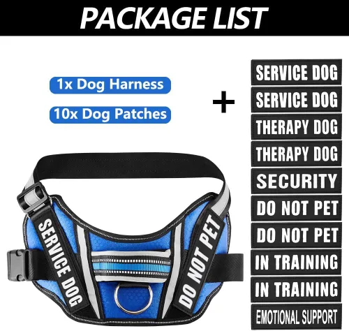 Miniatura 4 de Chaleco con arnés para perro y juego de parches, arnés de perro de servicio en entrenamiento de Animire con 10 parches para perros, chaleco Azul