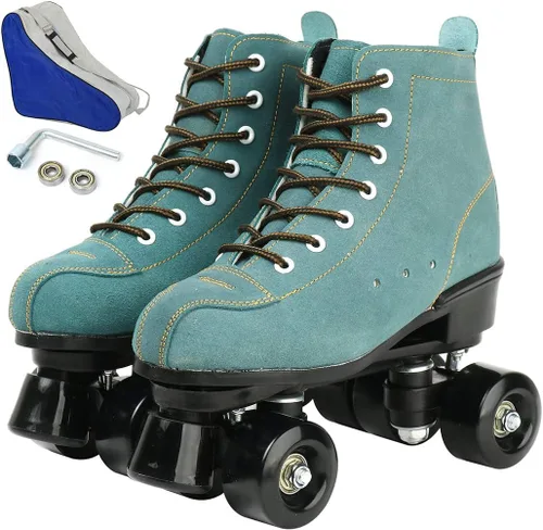Miniatura 14 de Patines de ruedas para mujeres y hombres, zapatos altos de piel de vacuno, patines clásicos de doble fila, patines de cuatro ruedas para hombres