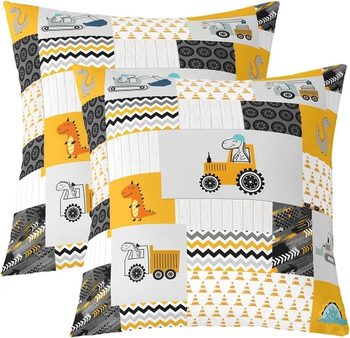 Miniatura 22 de Juego de 2 fundas de almohada de construcción de 16 x 16 pulgadas, fundas de almohada suaves para camiones, fundas de cojín para sala de estar