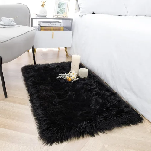 Noahas Alfombra de piel sintética, alfombras esponjosas de lujo para dormitorio, alfombras lavables de 2 x 3 pies, alfombra de piel de oveja para
