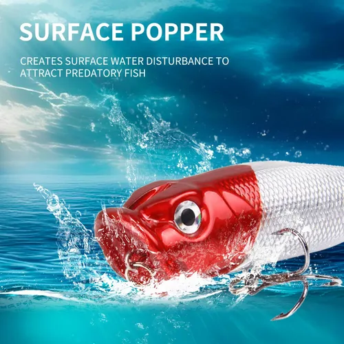 Miniatura 6 de TSKS Kit de Señuelos Artificiales de Pesca Mixto Incluyendo Minnow de Aleta de Buceo Frontal, Popper de Superficie, Cebos de Manivela, Lápiz VIB