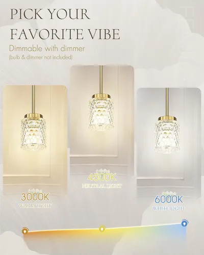 Miniatura 5 de FEMILA Lámpara Colgante Dorada, Accesorios de Iluminación Colgante de 4", Iluminación para Isla de Cocina, Vidrio Martilleado, Base E26, 4FY86MIL BG