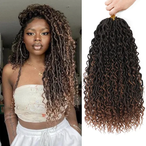 Miniatura 33 de 6 paquetes de cabello sintético rizado de Locs Crochet de 22 pulgadas, cabello de ganchillo estilo diosa, trenzas hippie sintéticas, extensiones