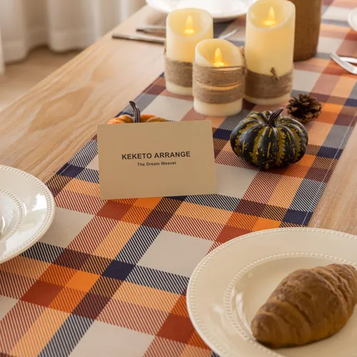 Miniatura 2 de Keketoarrange Camino de mesa de otoño a cuadros, patrón de Acción de Gracias, cosecha de otoño, centro de mesa, decoración de mesa de fiesta