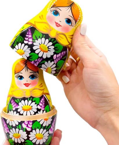 Miniatura 5 de AEVVV Juego de 7 muñecas rusas de Matryoshka - Muñecas rusas en vestido de Sarafan con manzanilla pintada a mano y flores lilas - Русские Матрески