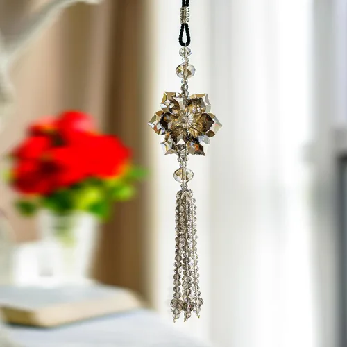 Miniatura 3 de H&D HYALINE & DORA Colgante de cristal de hoja de arce de 11.8 pulgadas para espejo retrovisor colgante de la suerte, accesorios de decoración