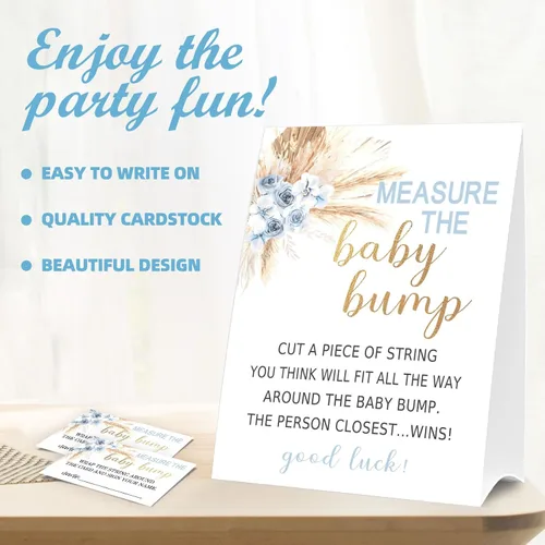 Miniatura 2 de Letrero de Baby Shower Games Measure the Baby Bump, How Big is Mommy's Belly Party Favors, cartel de pie Kraft de 5 x 7 pulgadas y 50 tarjetas