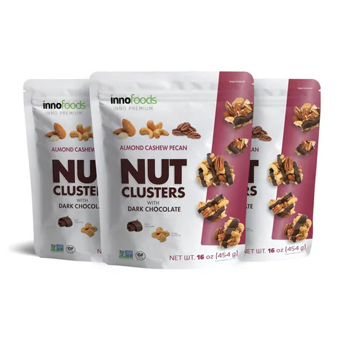 Inno Foods - Racimos de nueces de chocolate oscuro, sin gluten, sin OMG, paquete de 3, 16 onzas cada uno