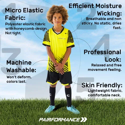 Miniatura 4 de PAIRFORMANCE Camisetas de fútbol para niños, uniforme de entrenamiento de equipo deportivo de 5 a 15 años, conjunto de camisetas y pantalones cortos