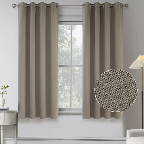 Miniatura 21 de KEQIAOSUOCAI Cortinas de lino 100% opacas de 100 pulgadas de largo, 2 paneles para dormitorio, estilo casa de campo moderna, completamente negro