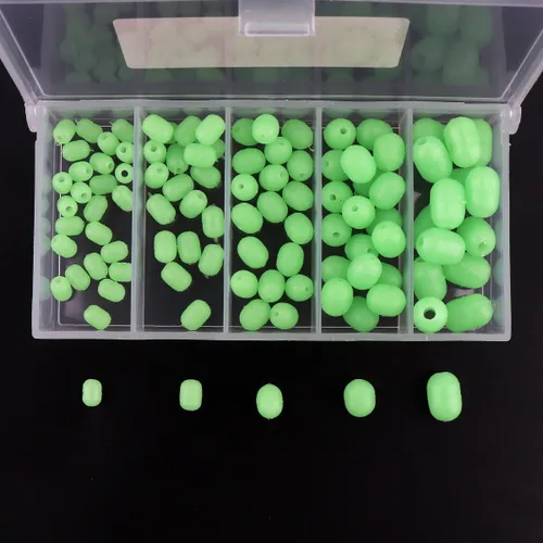 Miniatura 2 de 100 cuentas de pesca con brillo luminoso de plástico suave, cuentas redondas, señuelos de pesca, cuentas de pesca de mar verde, herramientas