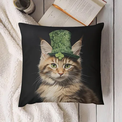 Miniatura 4 de Fundas de almohada de granja con diseño de feliz día de San Patricio con un gato en un sombrero de trébol, fundas de almohada de terciopelo