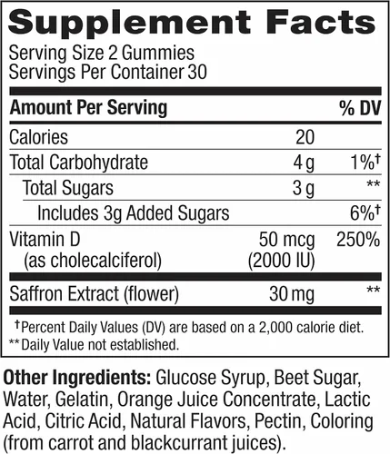 Miniatura 8 de OLLY Hello Happy Gummy Worms, apoyo para el equilibrio del estado de ánimo, vitamina D, azafrán, suplemento masticable para adultos, zing tropical