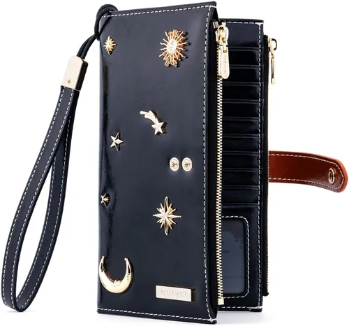 Miniatura 18 de ANDOILT - Cartera de cuero genuino para mujer con bloqueo RFID para tarjeta de crédito con cremallera