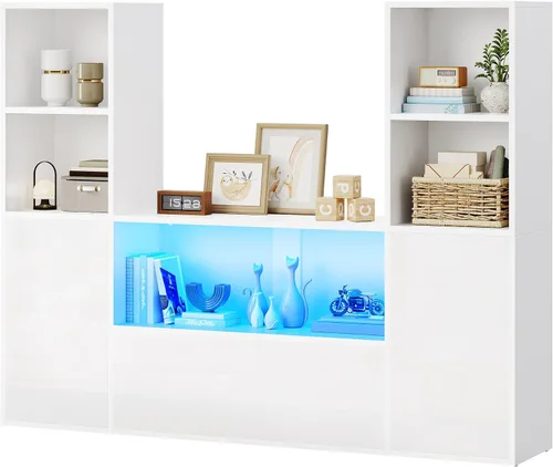Miniatura 7 de YITAHOME Librería Castle con almacenamiento y luces LED ajustables, estantería blanca en forma de U con gabinete, unidad de visualización UV de alto
