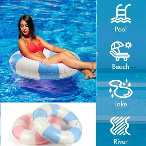 Miniatura 3 de Flotadores inflables de piscina para adultos, paquete de 2 flotadores a rayas, tubos de piscina, anillos de natación con asas, flotador inflable