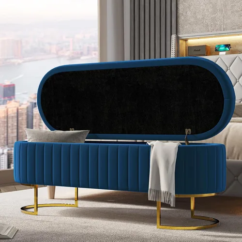 Miniatura 18 de EcoHarbor Living Banco de almacenamiento de 50.5" para pasillo, otomano tapizado con extremo de cama de terciopelo con patas doradas, reposapiés