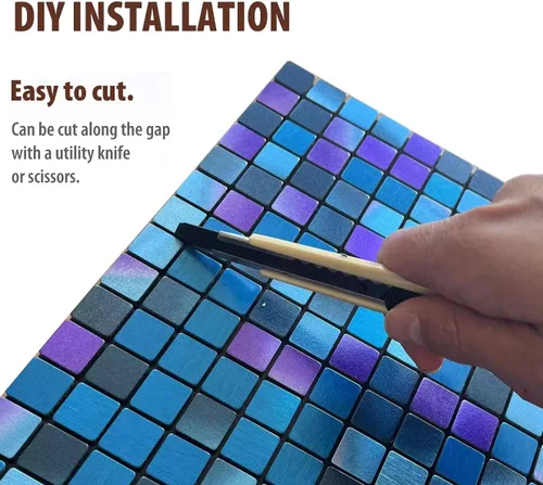 Miniatura 6 de XUANINY Azulejos adhesivos despegables para protección contra salpicaduras para cocina, baño, chimenea, mosaico de aluminio metálico autoadhesivo