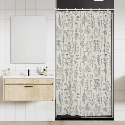 Coxila - Cortina de ducha floral vintage 36x72 pulgadas para medio baño de tamaño mini, diseño de pie, beige, flores rústicas, estilo retro, granja,
