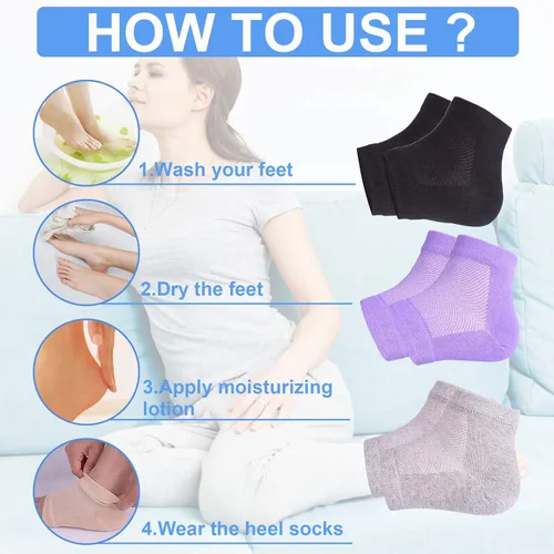Miniatura 7 de Calcetines de talón de gel hidratantes ventilados, 3 pares de calcetines de spa sin dedos para tratamiento de cuidado de pies, talones agrietados