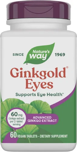 Nature's Way Ginkgold Eyes, Gingko Biloba Suplemento para adultos, fórmula de salud visual*, sin gluten, 60 mg de extracto de ginkgo biloba por