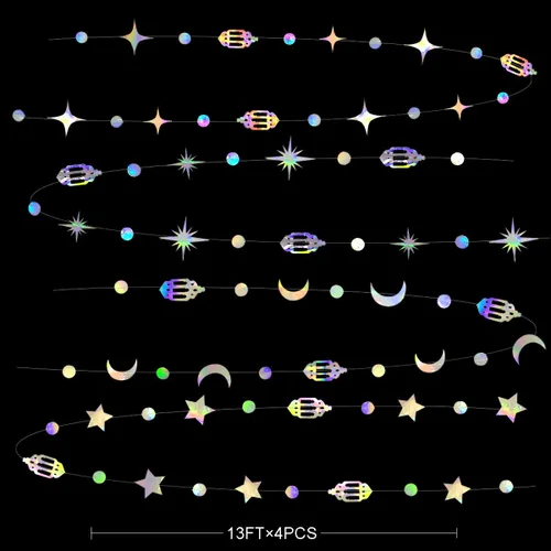 Miniatura 2 de Decoración iridiscente de Eid Mubarak Ramadán colgante de arco iris, estrella, luna, círculo, punto de media luna, lámpara de guirnalda, banderín