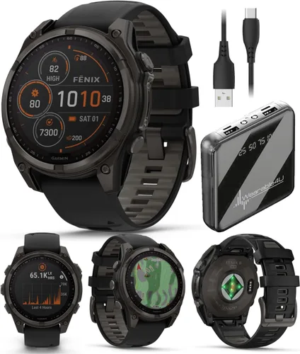Miniatura 19 de Garmin Fenix 8 – 2 pulgadas, reloj inteligente multideporte GPS AMOLED, zafiro, titanio con banda de silicona naranja brillante/grafito, linterna