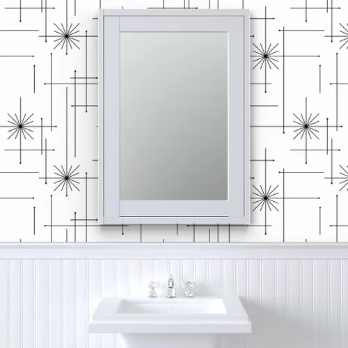 Miniatura 9 de Papel tapiz para despegar y pegar, diseño geométrico de mediados de siglo, moderno, negro, blanco, monocromático, minimalista, extraíble, por