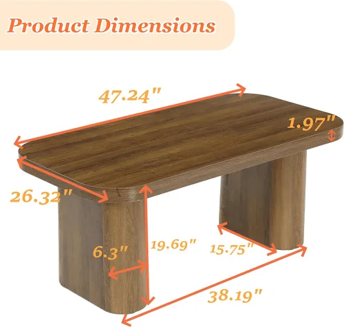 Miniatura 2 de Tribesigns Mesa auxiliar rectangular de 47 pulgadas, mesa central de decoración de granja con esquinas redondeadas y base resistente para sala