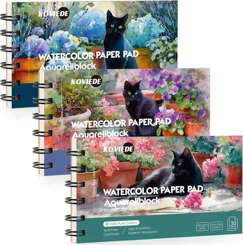 Miniatura 9 de KOVIEDE Bloc de papel de acuarela 100% algodón, 30 hojas de 7 x 10 pulgadas, encuadernado en espiral, 140 libras/10.58 oz/m², cuaderno de bocetos