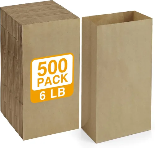BagDream Paquete de 500 bolsas de almuerzo de papel de 6 libras, bolsa de papel kraft marrón, bolsas de papel pequeñas para aperitivos,